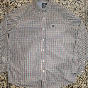 Chaps Easy Care Stretch Gingham Button Down Shirt Blue Red Mens XXL Preppy